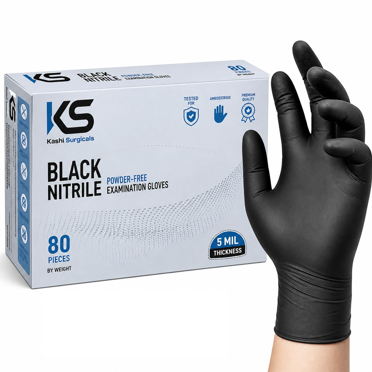 Kashi Surgicals Powder Free Nitrile Gloves, Food Grade, Made In